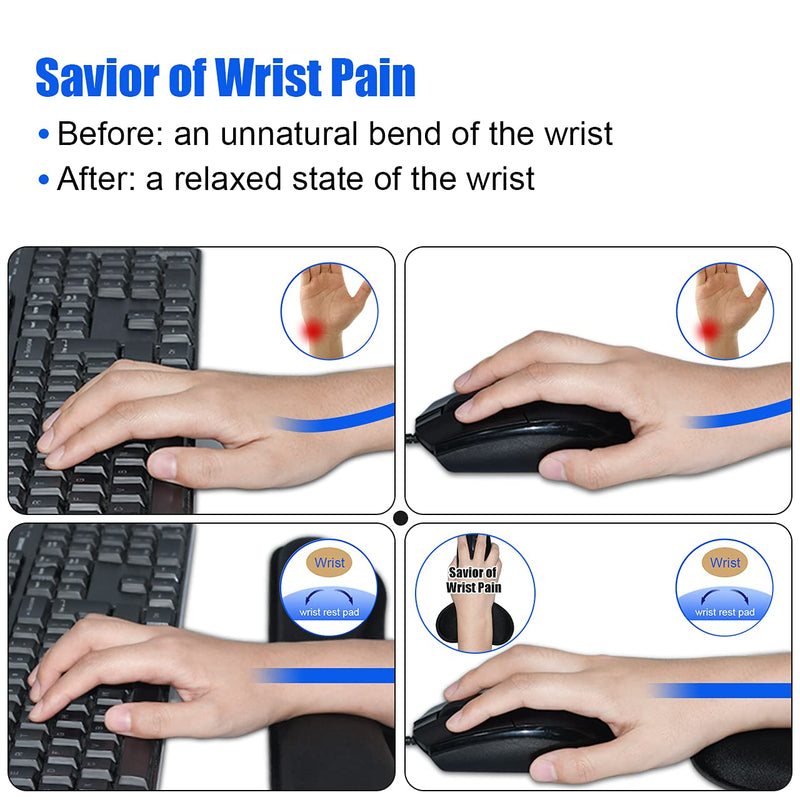 JIKIOU Keyboard Wrist Rest, Wrist Support Pads for Keyboard and Mouse, Memory Foam Ergonomic Cushion for Carpal Tunnel, Mouse Rest Pad Pain Relief Easy Typing for Computer, Laptop, Office, Black