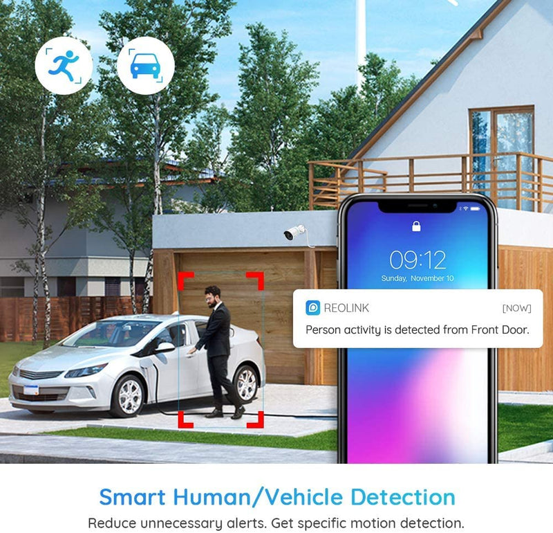 REOLINK Security IP Camera , 5MP Surveillance Outdoor Indoor PoE Camera, Human/Vehicle Detection, 100Ft IR Night Vision, Work with Smart Home, Up to 256GB Micro SD Card, RLC-510A White