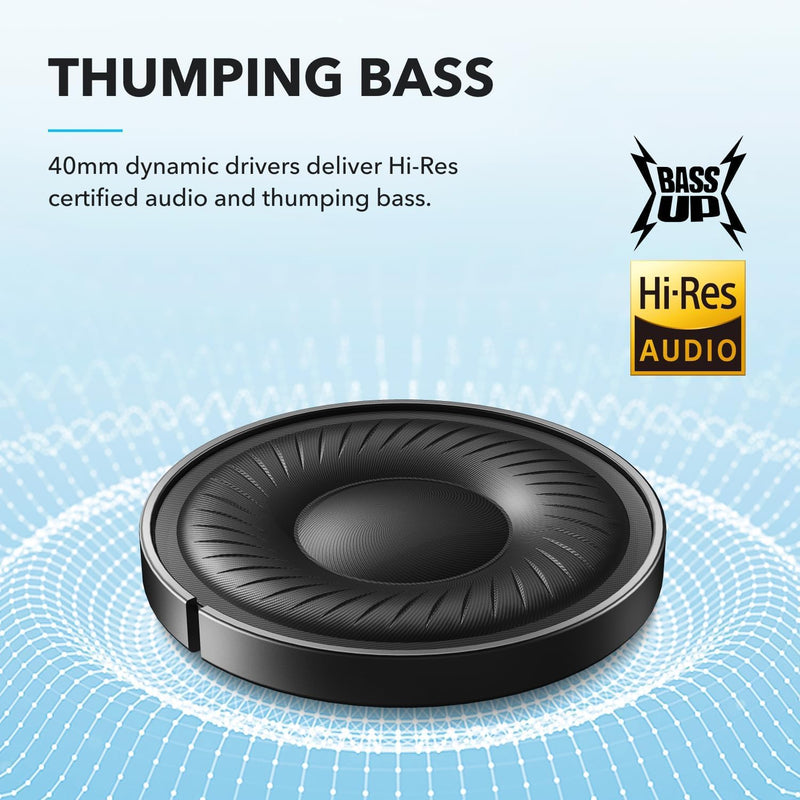 Soundcore by Anker Q20i Hybrid Active Noise Cancelling Headphones, Black | Over-Ear, Bluetooth, 40H ANC Playtime, Hi-Res Audio, Big Bass, Transparency Mode, Customize via App, Travel, Home, Office Standard Modern