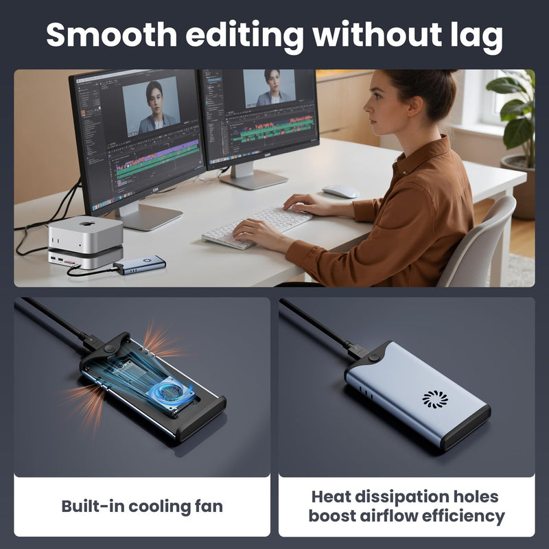 40Gbps M.2 NVMe SSD Enclosure with Cooling Fan, M.2 Enclosure Support M/B+M Key Size 2280/2260/2242/2230 Compatible with Thunderbolt 4/3, USB4/USB3.2/3.1/3.0/2.0, Tool-Free Thunderbolt 4 Enclosure