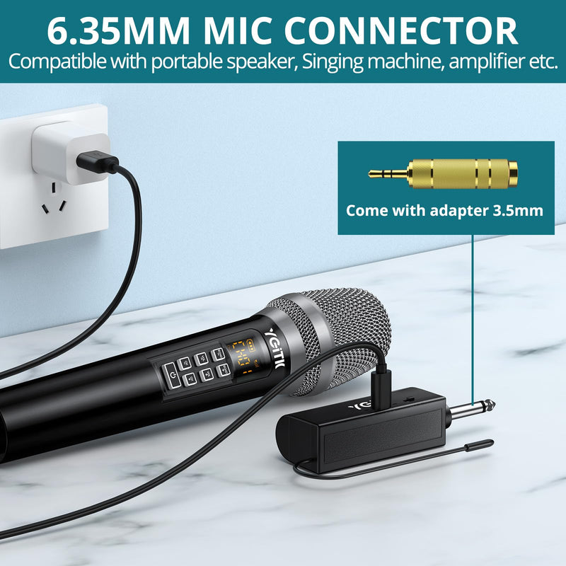 Wireless Microphone, UHF Metal Dual Handheld Cordless Dynamic Mic System with Rechargeable Receiver 2X30 Channels Wireless Microphones System ECHO Adjust 160ft Range for Singing, Wedding