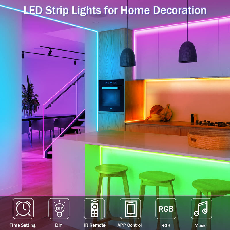 65.6ft LED Lights for Bedroom, Music Sync RGB LED Strip Lights with APP & Remote Control, Luces LED para Cuarto, Bluetooth LED Lights for Room, Home Decoration 65ft