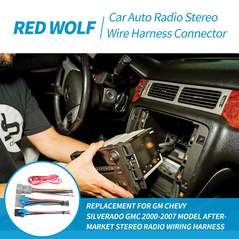 RED WOLF Radio Wring Harness Male Female Plug Fit for 2003-2007 GMC Chevy Silverado, 2005-2009 Buick Lacrosse Install Aftermarket Stereo Wire Cable Adapter Adaptor Plug Kit Male & female plug