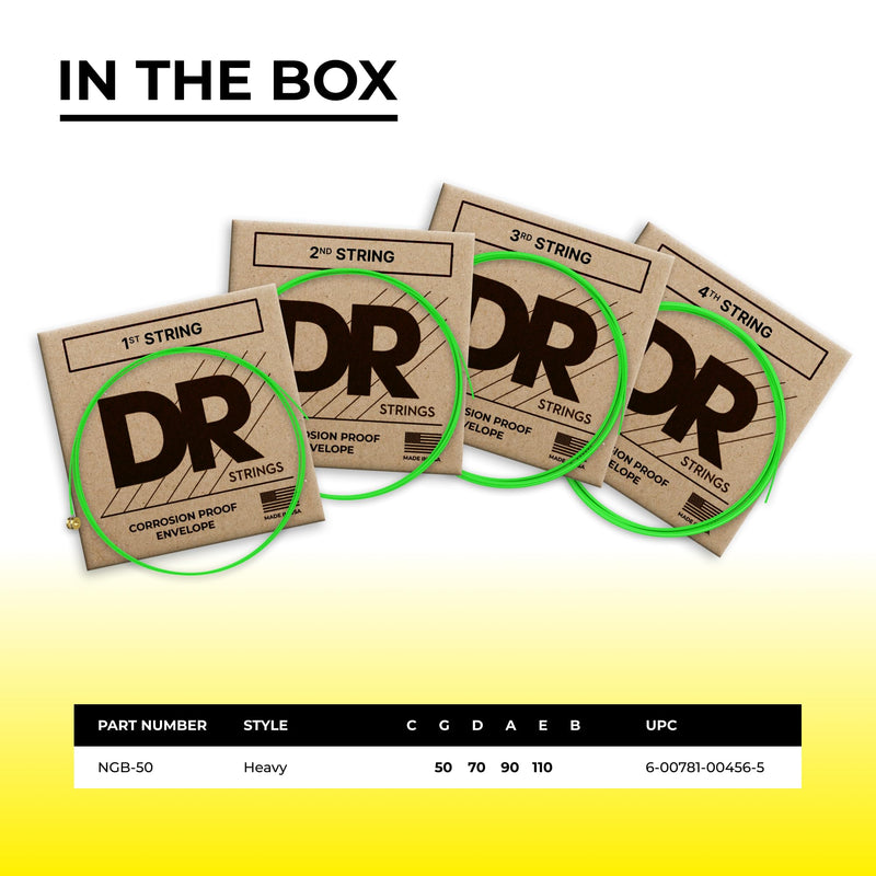 DR Strings Hi-Def NEON Green Coated 4-String Bass Strings Heavy (50-110)