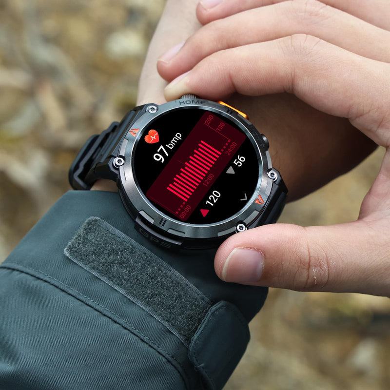 Military Smart Watches for Men Built-in GPS LED Flashlight Smartwatch | Rugged Tactical Smart Watch 3ATM Waterproof Compass Calls 530mAh Battery Fitness Tracker with HR/Sleep Monitor iOS Android KE3P Black