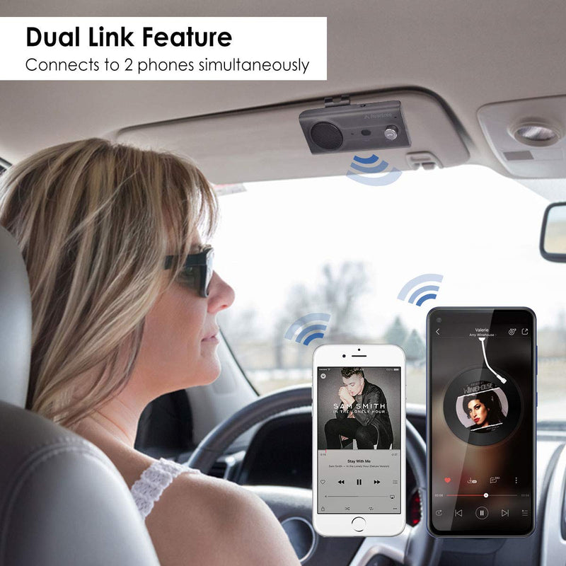 Avantree CK11 Hands Free Bluetooth 5.0 Car Kits, Loud Speakerphone, Support Siri Google Assistant & Motion Auto On Off, Volume Knob, Wireless in Car Handsfree Speaker Kit with Visor Clip - Titannium