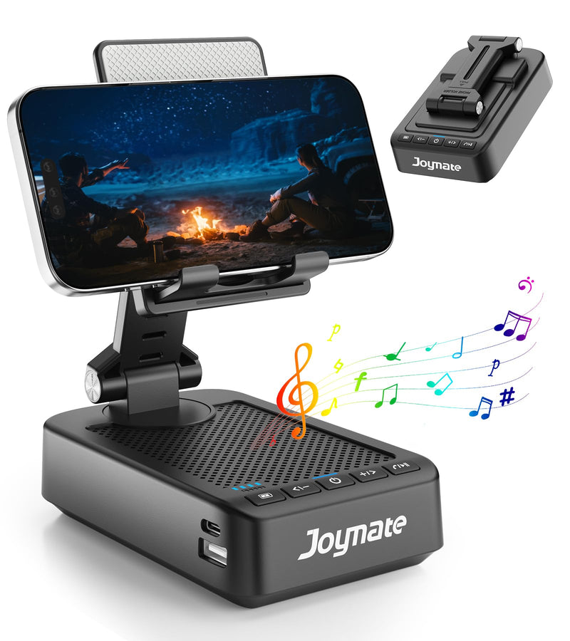 Gifts for Men Women, Bluetooth Speaker Phone Stand with Charging Function 360° Rotable Adjustable Cell Phone Holder HD Surround Sound for Desk Fits All Phones,Tablet (Black) Black