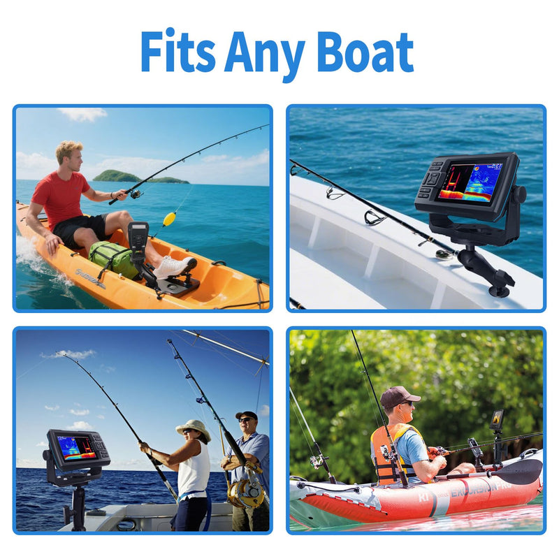 S109 Aluminum Alloy Fish Finder Mount with C Size 1.5" Ball, 7.78" Dual Purpose Mount with Rectangle Plate & Round Plate, 360° Rotation Marine Electronic Mount Compatible with Garmin, Lowrance