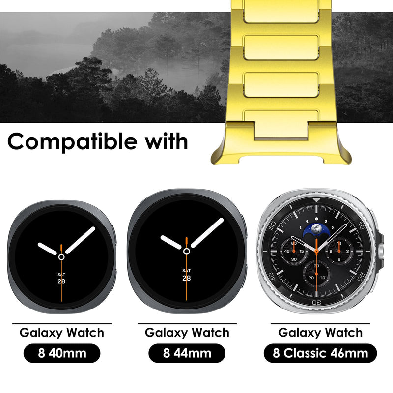 NewWays Grade 2 Titanium Link Bracelet for Samsung Galaxy Watch 9 8/8 Classic Band for Men Gold Galaxy Watch 8 40mm 44mm/ 8 Classic 46mm