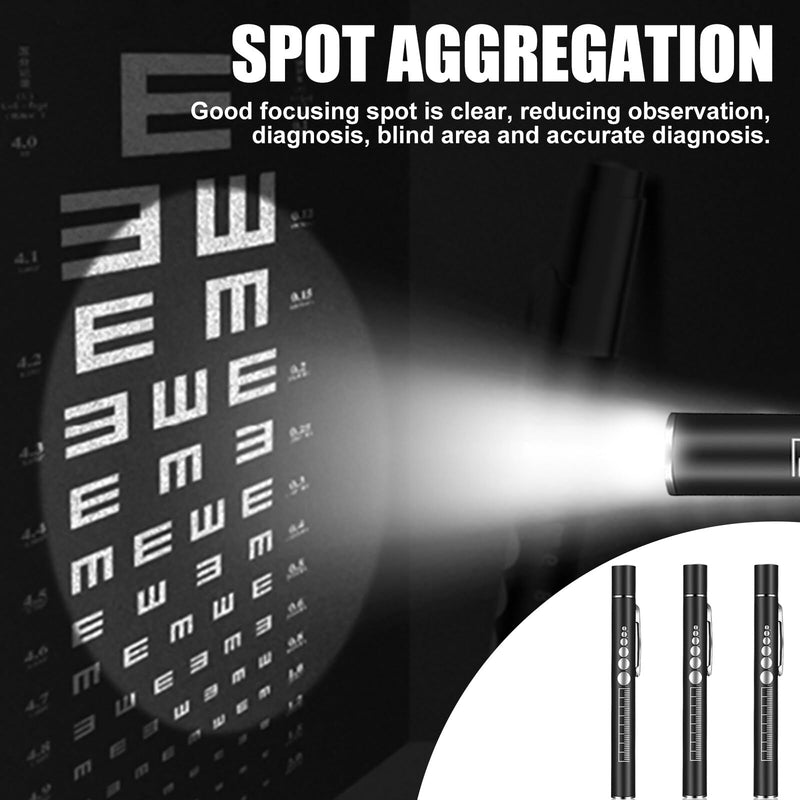 Pack of 3 Pupil Light Medicine Diagnostic Light Rechargeable USB Pen Lamp Pupil Light Emergency Service Accessories with Pupil Meter Ruler, Suitable for Nurses Doctors