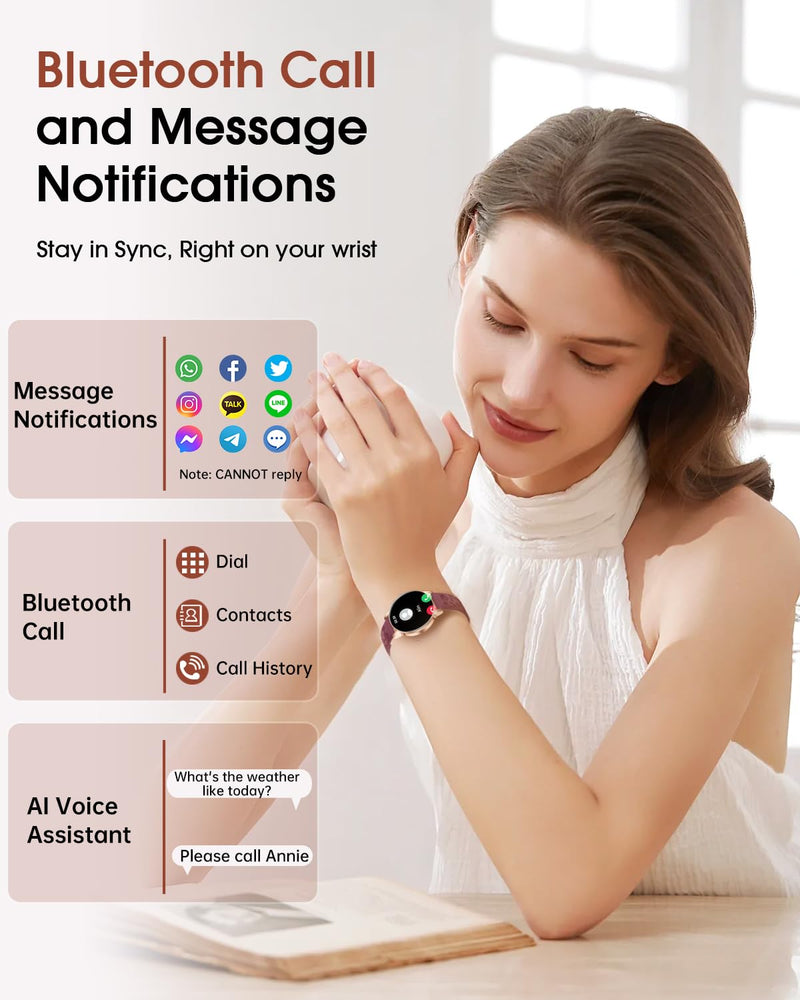 Smart Watch for Women(Answer/Make Call), 1.27'' Fitness Activity Tracker Watch with 130+ Sports Modes, Heart Rate Sleep Monitor, Pedometer, 41mm Smartwatch for Android iPhone Compatible (ROUND) Burgundy