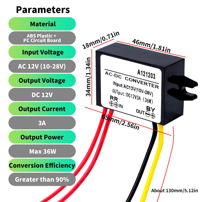 DewinLVD AC DC Step Down Converter, AC 10-28V to DC 12V 3A 36W Buck Power Converter, Input 10-28V AC, Output 12V DC, Waterproof Module of Buck Converter 10-28VAC