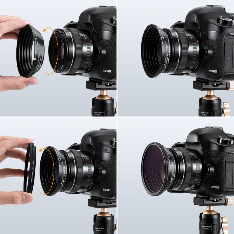 K&F Concept 18 Pieces Filter Ring Adapter Set, Camera Lens Filter Metal Stepping Rings Kit (Includes 9pcs Step Up Ring Set + 9pcs Step Down Ring Set) Black