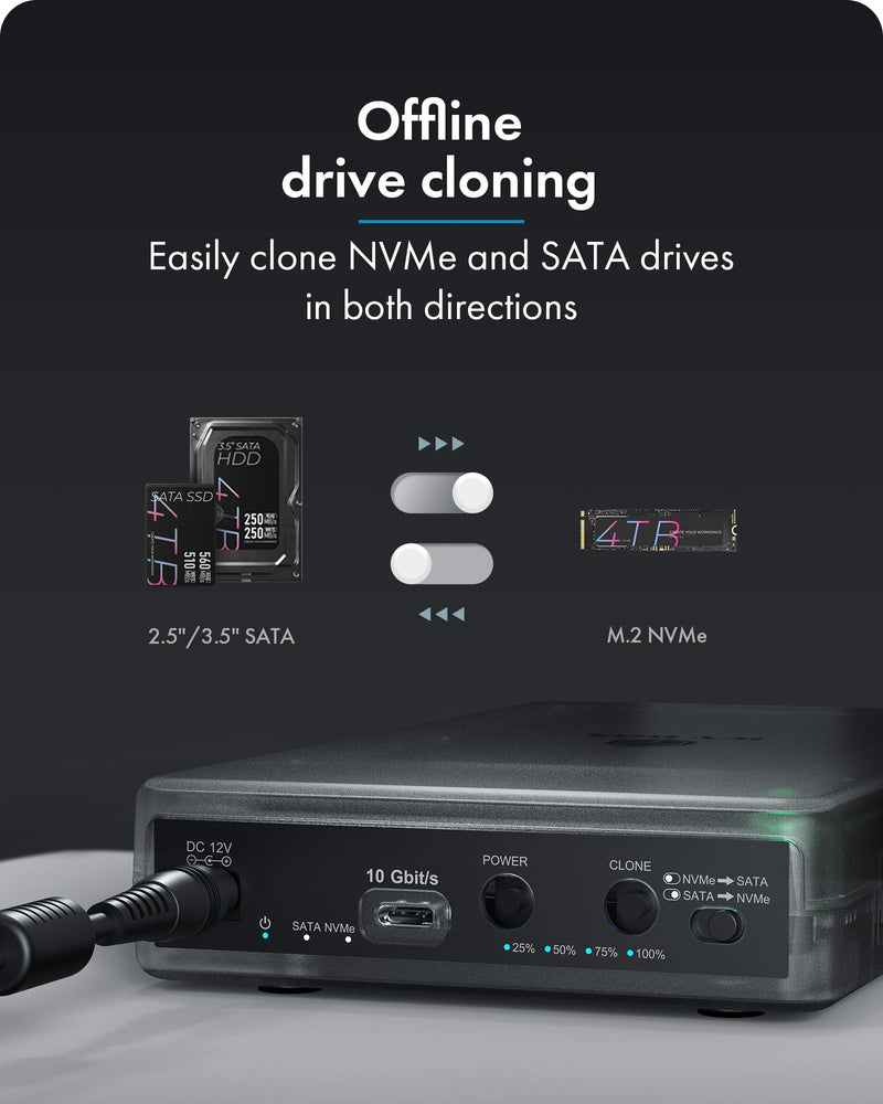 M.2 NVMe to SATA 2.5”/3.5” SSD/HDD Docking Station, ICY BOX USB-C 10Gbps Bidirectional Clone Station for M.2 NVMe SSD to SATA 2.5”/3.5” SSD&HDD, SATA to NVMe SSD Cloner&Reader, Offline Cloning 2 Bay NVMe+SATA Cloner