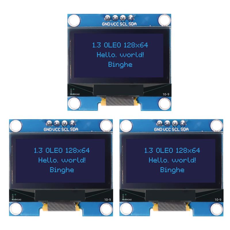 1.3 Inch OLED I2C Display Module Binghe 3 Pieces 1.3 Inch LED OLED Display I2C IIC OLED Display with 1106 Chip 128 x 64 Pixel I2C Screen Display Module with Blue Character Compatible with