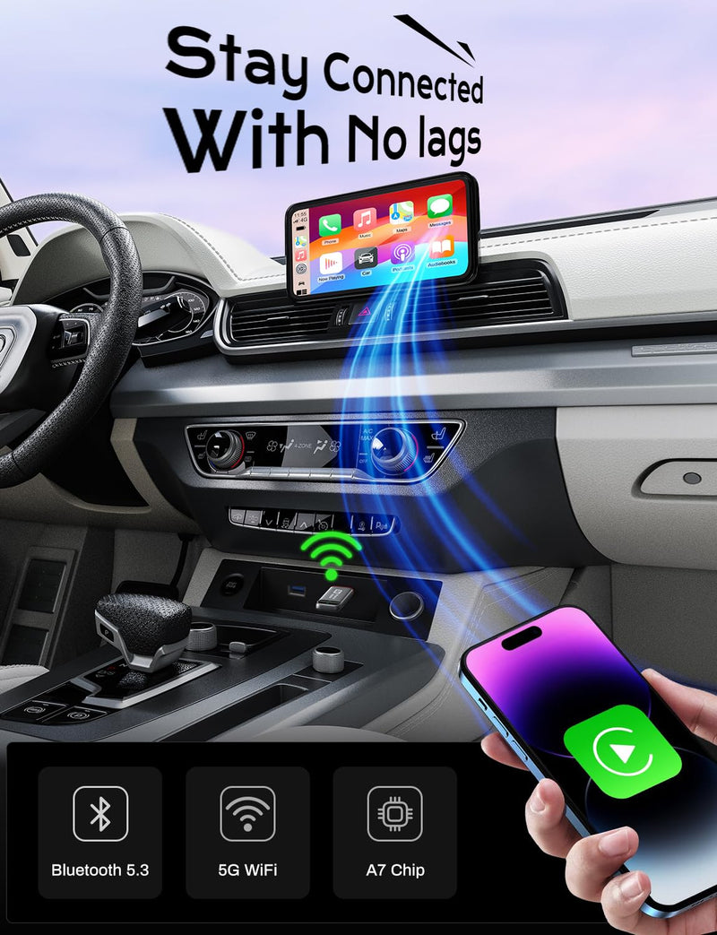 2-in-1 Wireless CarPlay Adapter 2026 Support Apple CarPlay & Android Auto, Fast Auto-Connect, No Latency, Mini Bluetooth Dongle Convert Wired to Wireless Compatible with iPhone & Android Silver U3 Sliver