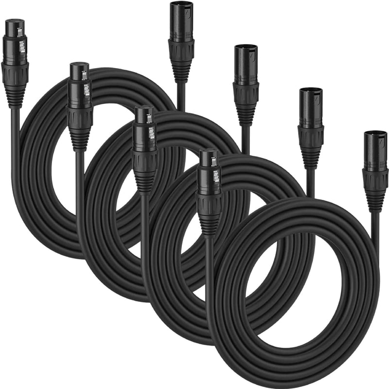 MFL. 10 ft Flexible DMX Cable 3 Pin Signal XLR Male to Female Cable Wire for Stage Lighting DJ Lights, 110 Ohms Impedance, Black, 4 Pack 10.2ft/3.1M