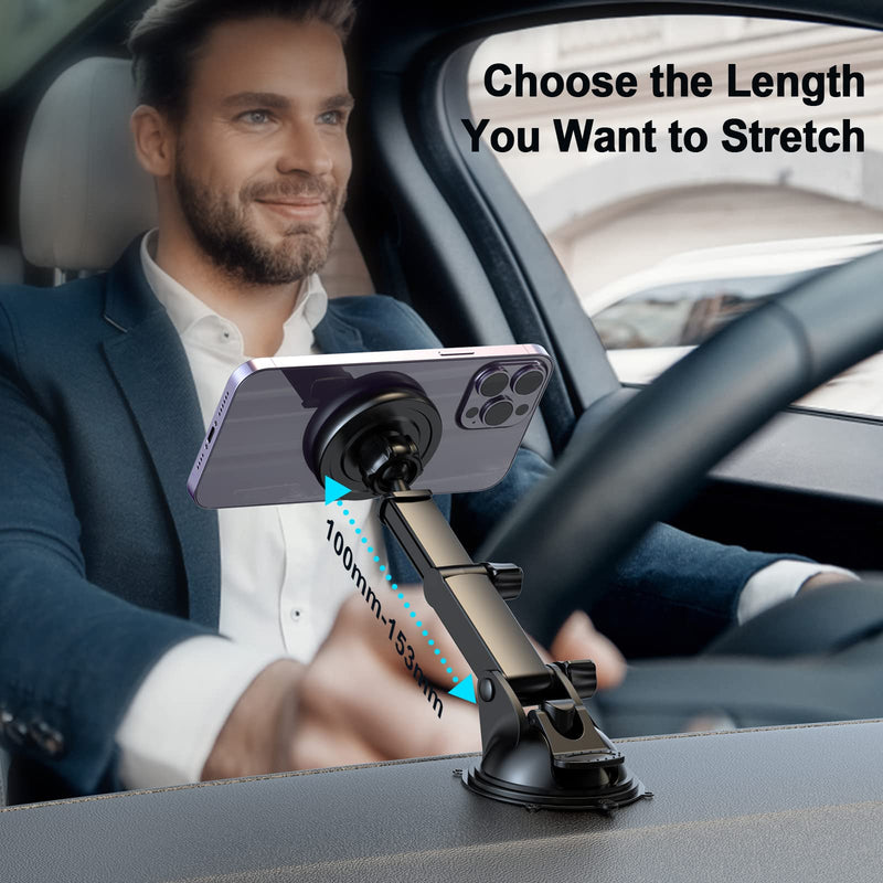 MAGJIEYX for MagSafe Car Mount Charger, Fast Charging 15W Wireless Magnetic Phone Holder [N55 Strong Magnets] Work for iPhone 17 16 15 14 Plus/Pro Max for Dashboard/Vent/Windshield Gary Gray