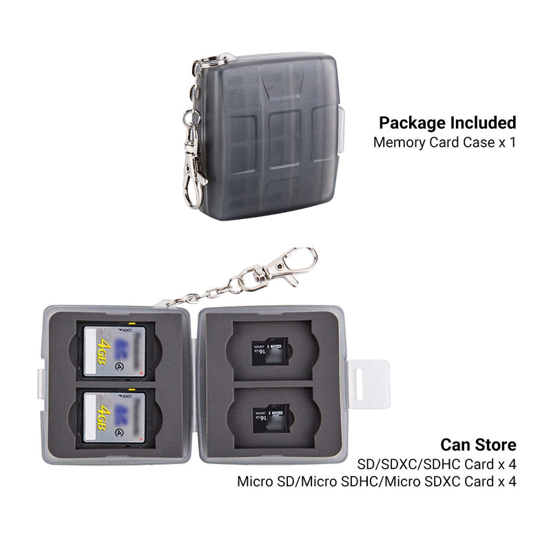 8 Slots Memory Card Case for 4 SD/SDHC/SDXC Cards and 4 Micro SD/TF Cards,Anti-Dust Crush Resistance,SD Card Case Small Micro SD Holder with Chain (Gray) Gray