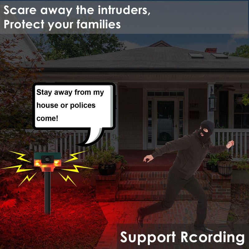 [AUSTRALIA] - HULPPRE Solar Outdoor Motion Sensor Alarm-Dog Barking&Gunshot Sound,130db Loud Noise Maker,Support Recording,13 Kinds of Sound Strobe Light with USB,Say Goodbye to The Intruders 