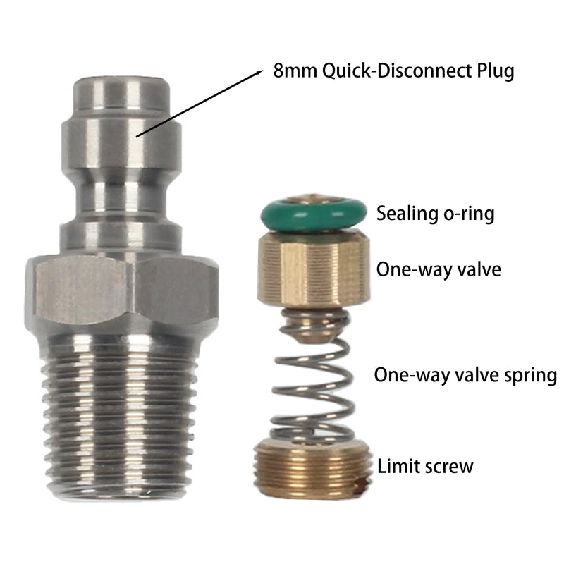 [AUSTRALIA] - 2PCS 8mm Quick-Disconnect Plug Adapter, Stainless Steel 1/8" NPT Male Thread PCP Paintball Charging Fittings with Sealing O-Ring 1/8 NPT - 2-Pack 