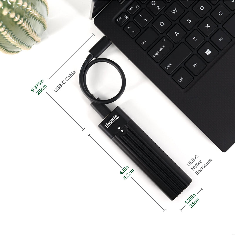 Plugable USB C to M.2 NVMe Tool-free Enclosure USB C and Thunderbolt 3 Compatible up to USB 3.1 Gen 2 Speeds (10Gbps). Adapter Includes USB-C and USB 3.0 Cables (Supports M.2 NVMe SSDs 2280 2260 2242)