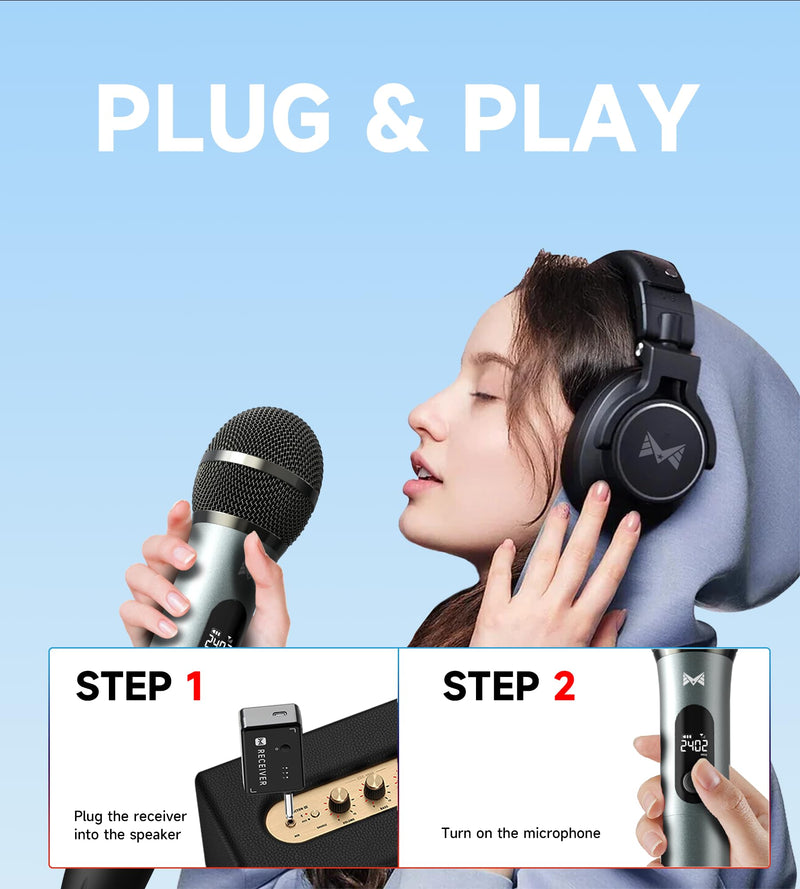 [AUSTRALIA] - Wireless Microphones, Wireless Microphone with One-To-One Chip Connection, Volume Control, 200-Foot Receiving Distance, All-Metal Tube Microphone, Suitable for Video Recording, Family Gatherings 
