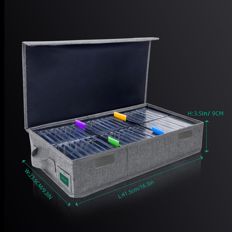 Cassette Tape Storage Box, Practical Cassette Tape Holder 16.34 x 9.25 x 3.54 Inch, Cassette Rack with Lids and Index Labels to store to 48 Cassette Tape Cases - Gray TAPE-1 Pack