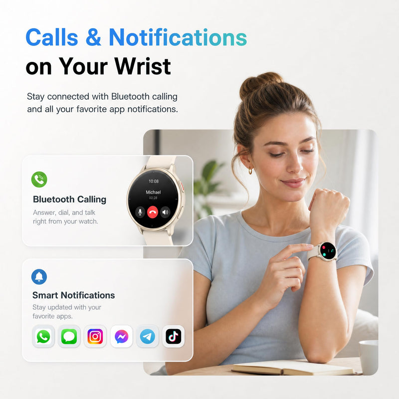 Smart Watch for Women (Answer/Make Call), 1.65" HD Fitness Tracker with Heart Rate/SpO2/Sleep Monitor, Pedometer, 110+ Sports Modes, 3ATM Waterproof, 7-Day Battery, for iOS Android Starlight