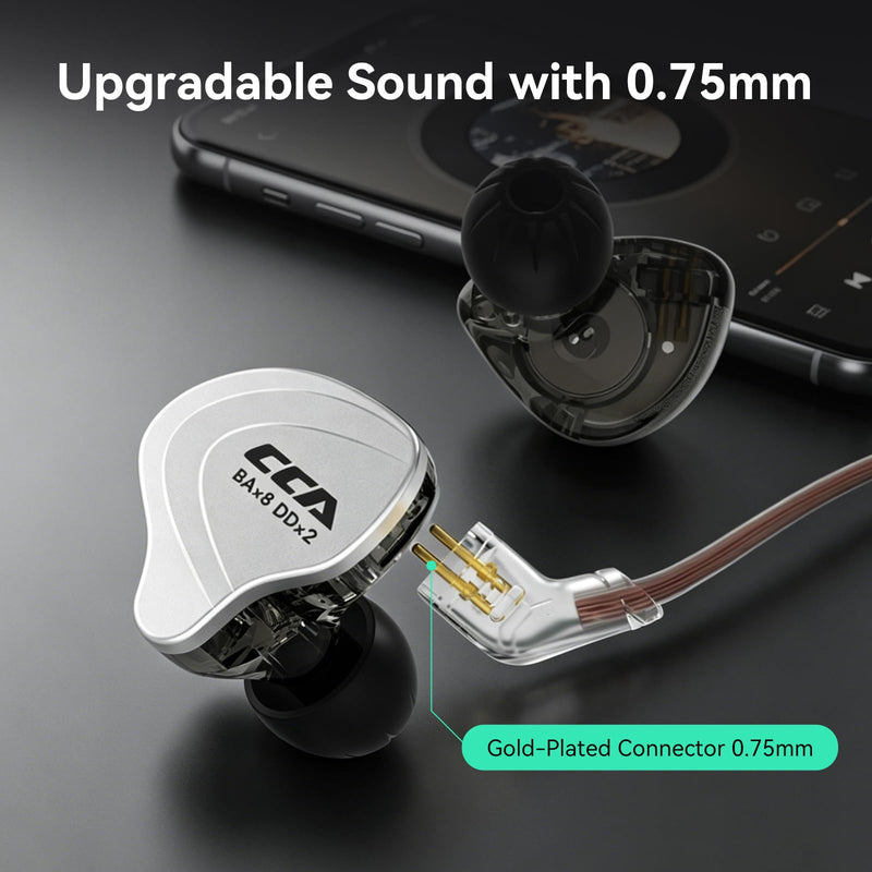 CCA C10 Five Drivers Hybrid in Ear Monitors in Each Side，HiFi 4BA 1DD High Resolution Earphones/Earbuds with 3.5mm Gold Plated Plug Detachable Cable 2pin 0.75mm Wired Earbuds(Black Without mic) C10 Black