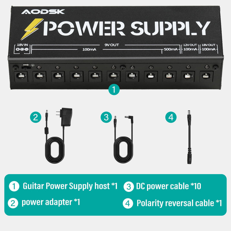 AODSK Guitar Effect Pedal Power Supply,9V/12V/18V DC Output,10 Isolated DC Output（AH-05）