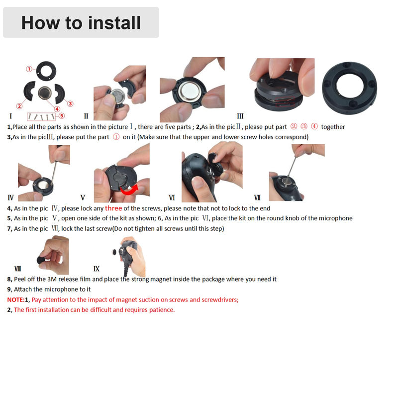 Universal CB Mircophone Magnetic Kit, Round Knob Mobile Radio Speaker Mic Magnet Holder Mount for Motorola HLN9073B CDM1250 CDM750 Kenwood TK768G TK868G TM471A (Black) Black