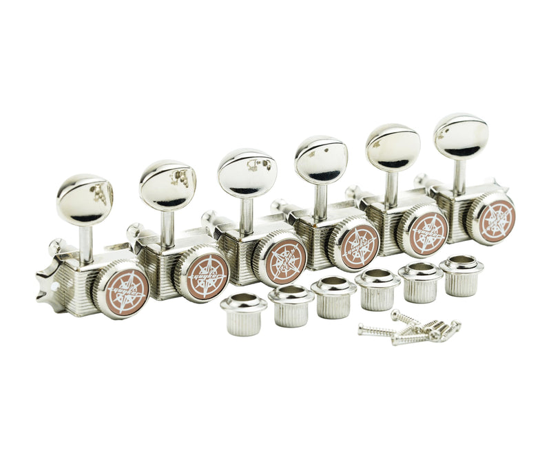 Guyker 6 Inline Vintage Guitar Lock String Tuners – Locking Tuning Key Pegs Machine Heads Replacement Parts for ST TL Style Electric, Folk or Acoustic Guitars – Nickel
