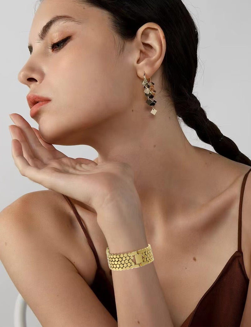 JR.DM Honeycomb and beaded Bands Compatible with Apple Watch 38mm 40mm 41mm 42mm 44mm 45mm 46mm for Women, Dressy Gold Silver Metal Strap Replacement for iWatch Series 10/9/8/7/SE/6/5/4/3/2/1