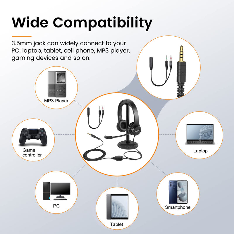 [AUSTRALIA] - Headsets with Microphone for Laptop, 3.5mm Wired Computer Headset Super-Lightweight Noise Cancelling Headphones with in-line Control Volume & Mute, PC Headset Perfect for Classroom, Home or Office 3.5mm Computer Headset 