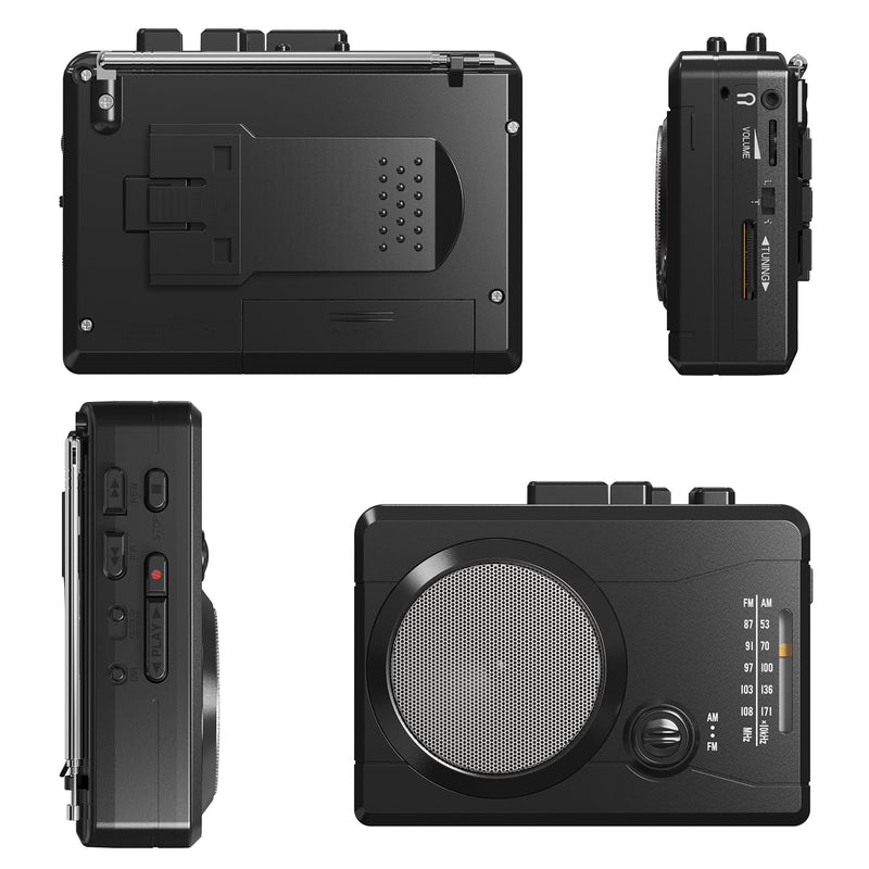 Cassette Player Recorder, Portable Retro Tape Player Audio Recording, AM/FM Radio, Tape to MP3 Converter, Built-in External Speaker,Suitable for Leisure Sports,Entertainment,Everyday Recording(Black) Black