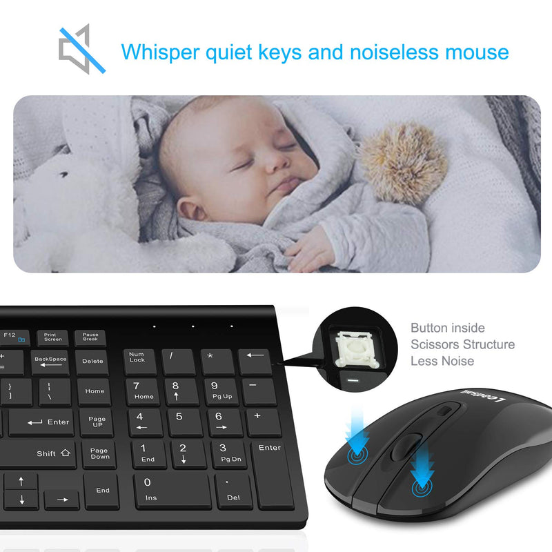 LeadsaiL Wireless Keyboard and Mouse, Wireless Mouse and Keyboard Combo, Cordless USB Computer Keyboard and Mouse Set, Ergonomic, Silent, Compact Slim for Windows Laptop, Apple, iMac, Desktop, PC Black