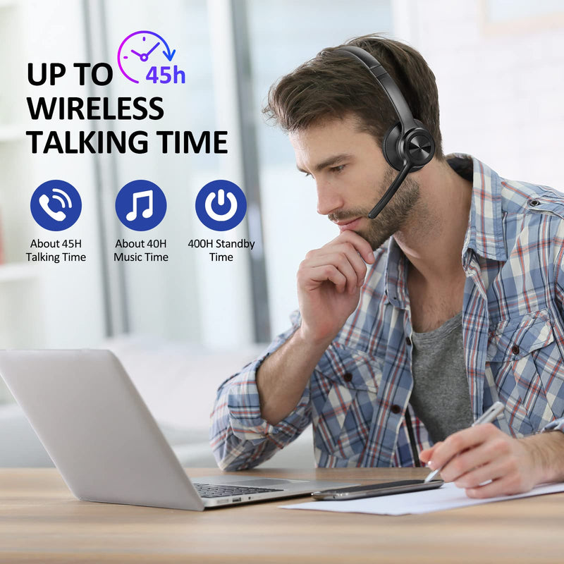 [AUSTRALIA] - EKVANBEL Bluetooth Headset V5.2, Wireless Headphones with Noise Cancelling Microphone, On Ear Wireless Headset for Cell Phones Laptop Computer Black 