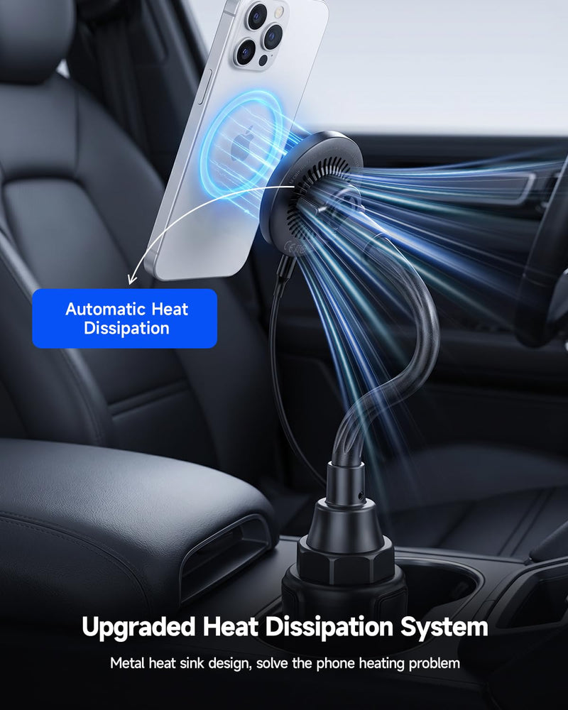 Upgraded Qi2 15W for Magnetic Cup Holder Charger, [More Stable & Faster Charging] Magnetic Car Mount Charger 15W Fast Charging with Adjustable Gooseneck for iPhone 17 Pro Max Air 16-12 Series