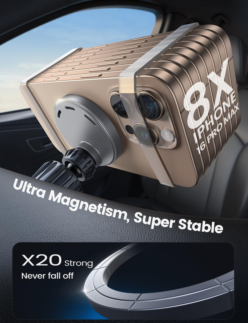 Lamicall 15W for MagSafe Car Mount Charger Vent Dashboard 360° for iPhone | 20x Strong Magnets Wireless Car Phone Holder Charger Phone Holder Accessories for Women Men for iPhone 17 16 Pro Max Silver NEW Upgraded - Silver