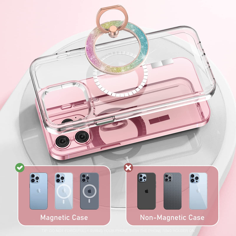 Mindsky Magnetic Phone Ring Holder for iPhone 15 14 13 12 Magsafe Accessories Adjustable Finger Phone Ring Grip【Removable When Wireless Charging GlitterPink