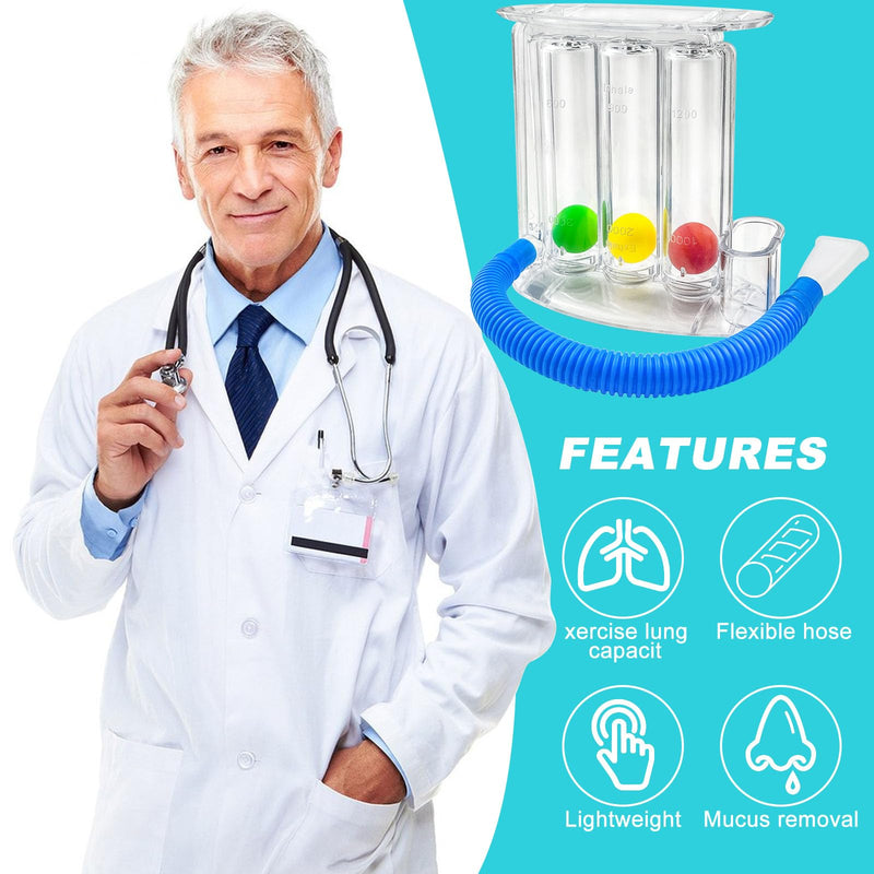 GZcaiyun 1 x 3-chamber breathing trainer, lung trainer with 3 colourful balls and 1 silicone mouthpiece, breathing exercise trainer for lung function and speech therapy, deep breath trainer