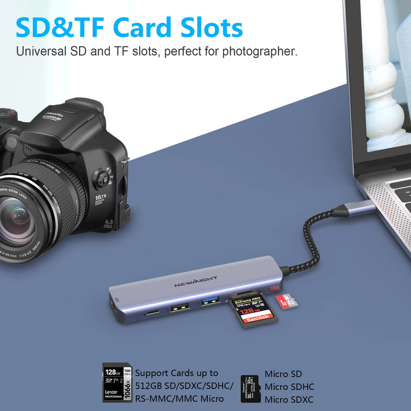 USB C Hub USB-C to HDMI Adapter - Newmight 6 in 1 USB C Docking Station with 100W Power Delivery HDMI 4K@30HZ USB3.0 Fast Data Transfer SD/TF Card Reader, for MacBook and Other Type C Devices