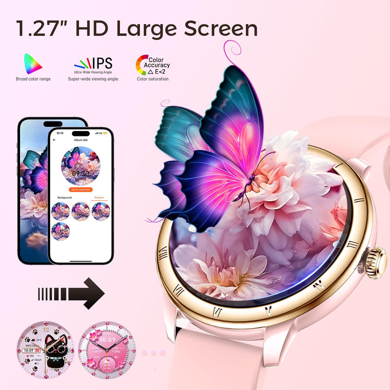 Smart Watches for Women 1.27" HD Roman Dial Sports Watches IP68 Waterproof | Activity Trackers with Heart Rate Sleep Monitor Smartwatch for iPhone Android Fitness Tracker Reloj Inteligente para Mujer Steel