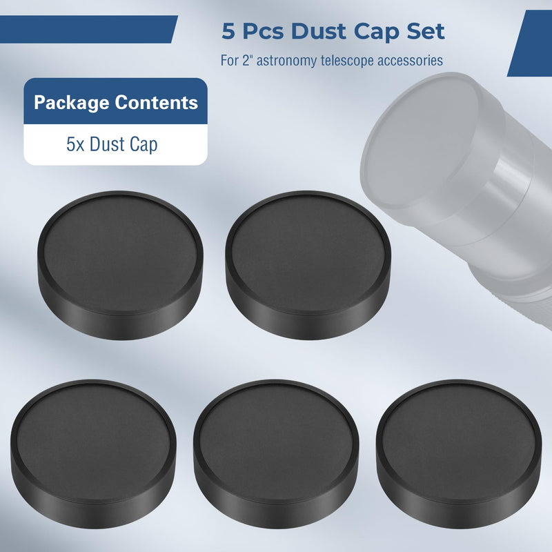 [AUSTRALIA] - Alstar 5 Pcs Dust Caps for Eyepiece, Barlow Lens, Diagonal & Accessories - M48 X 0.75 Telescope Protection 2 Inches - Black 