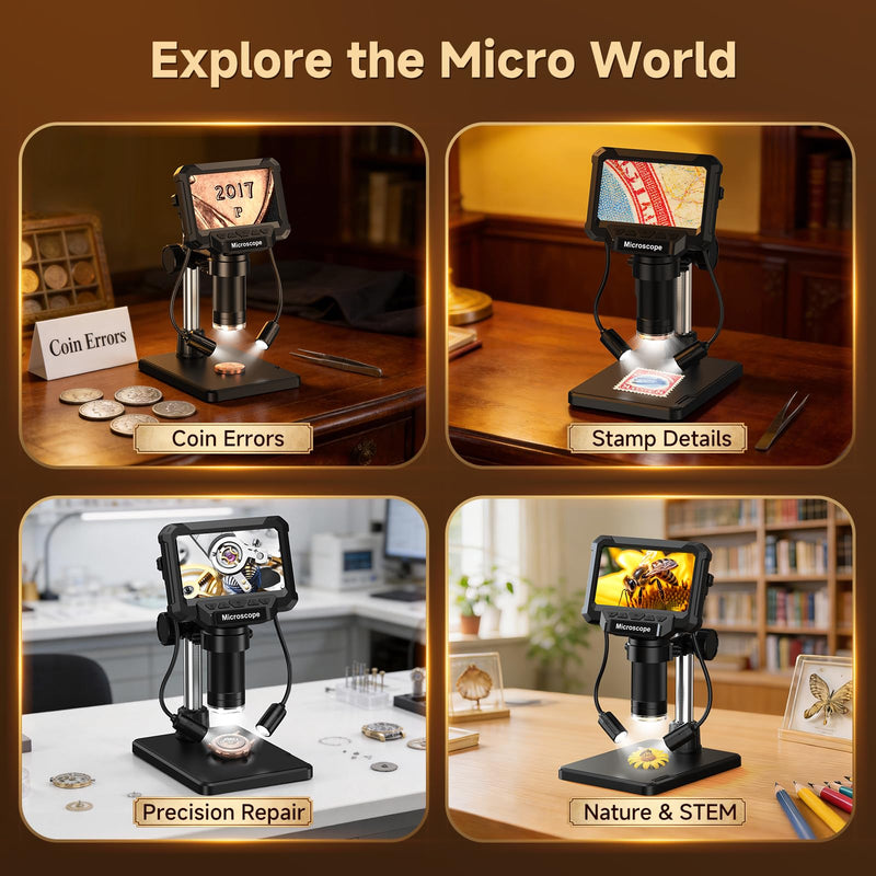 [AUSTRALIA] - 4.3" Coin Microscope for Error Coins (Detail View Only), 1000X Digital LCD Magnifier with Anti-Glare Side Lights, 1080P USB PC View (Win/Mac), Rechargeable Scope for Numismatic Grading 4.3inch 