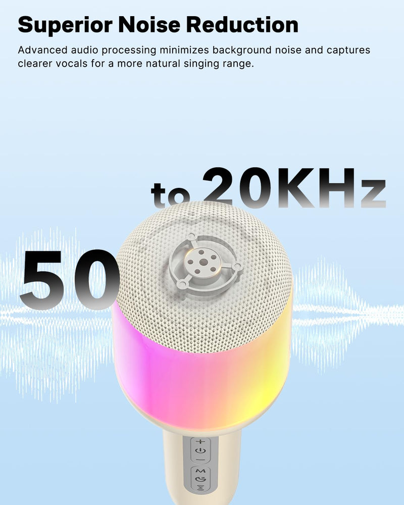 [AUSTRALIA] - Wireless Bluetooth Karaoke Microphone with Dynamic Lights, Portable Handheld Mic, 6 Sound Effects, 10H Battery, Perfect for Kids Singing, Home Parties, Duet - Gift Idea, Works with All Smartphones 