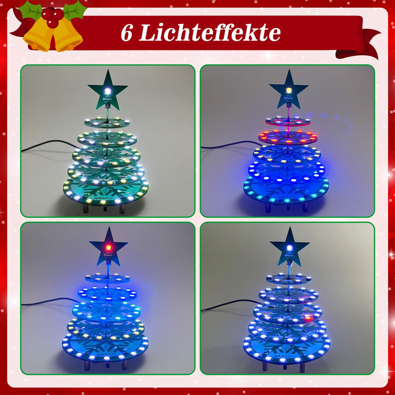 [AUSTRALIA] - PEMENOL Colourful Soldering Kit Christmas Tree DIY Kit, 7 Light Modes, RGB Flow Lights, SMD Fun Advent Calendar, Electronic Kit, Soldering Practice, Christmas Decoration, Mint Education 