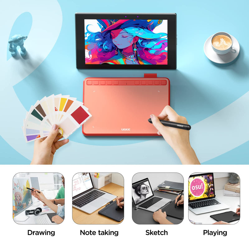 Drawing Tablet, UGEE Computer Graphics Tablets with 10 Hot Keys, 6.5x4 inch OSU Tablet with Battery Free Stylus