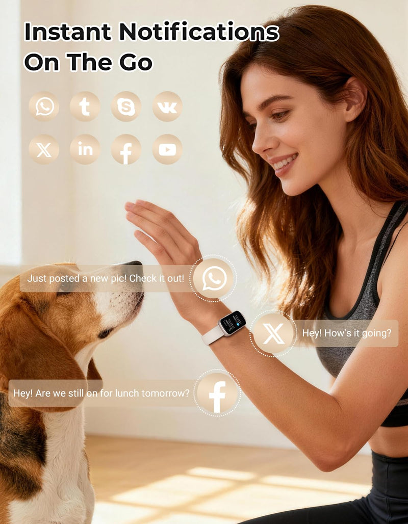 Fitness Tracker with 24/7 Heart Rate Monitor, Sleep Tracker - 3 ATM Waterproof Fitness Watch Calorie Step Counter Smart Watch Includes 3 Sport Bands for Android iOS Women Men, Mystic Rose/Starlight